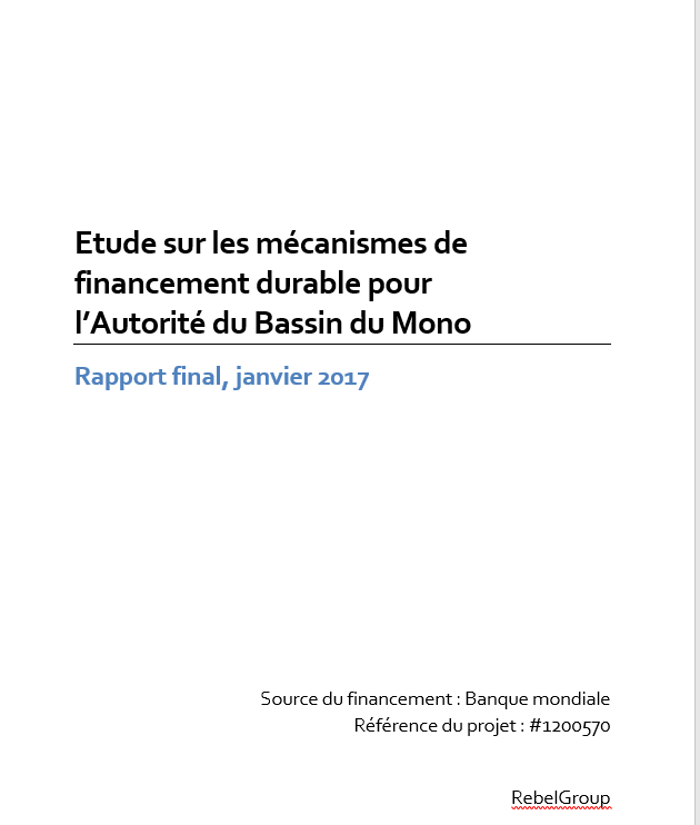 Etude sur les mécanismes de financement durable pour l'Autorité du Bassin du Mono